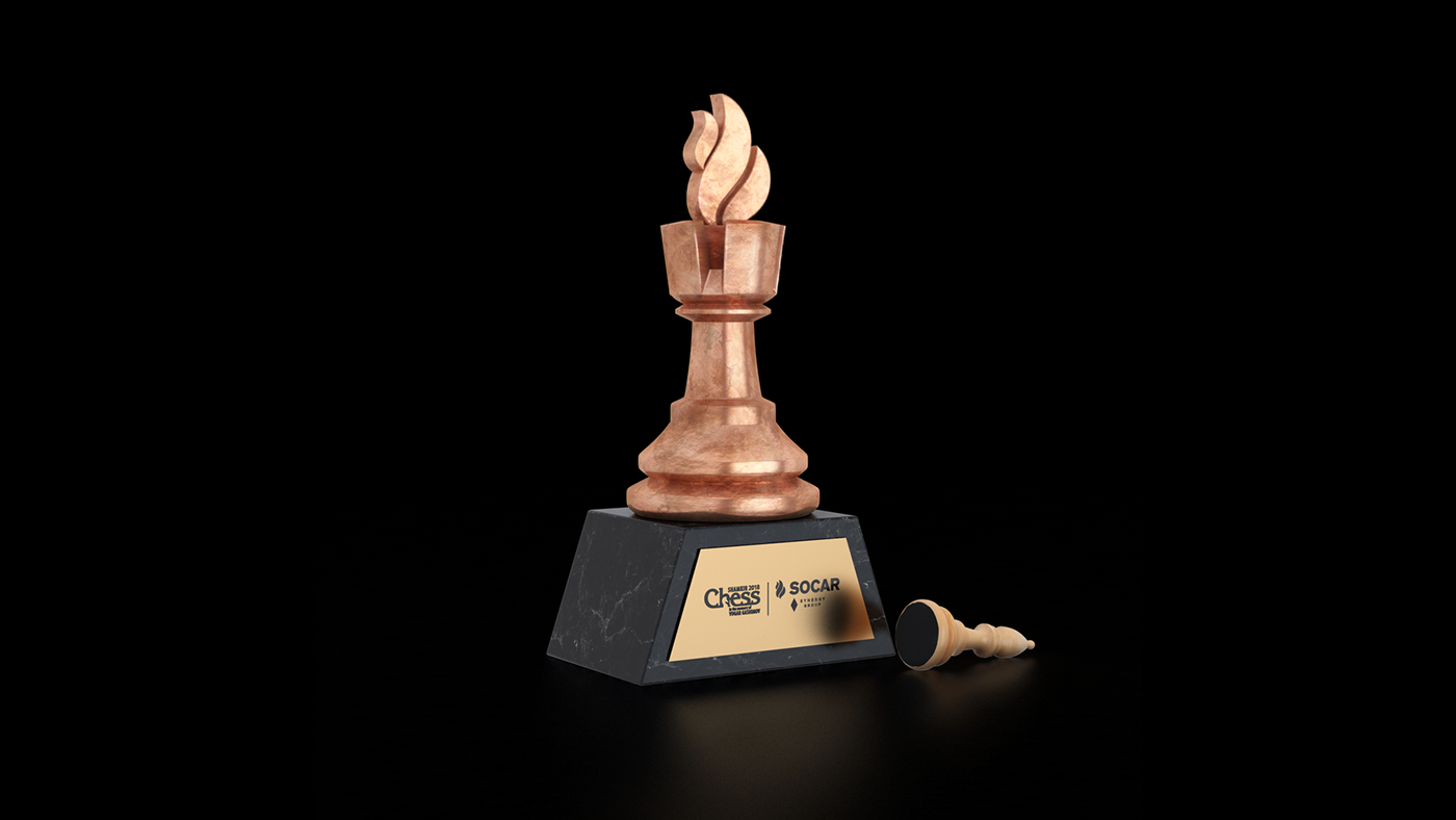 trophy chess shamkir magnus carlsen rook flame fire bronze metal