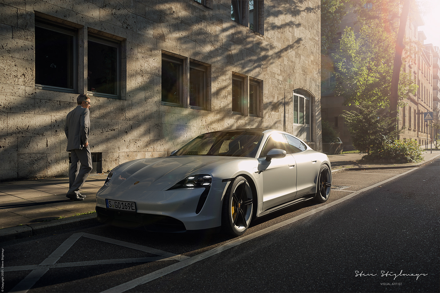 3D Advertising  automotive   backplate CGI photograph Porsche Render Taycan visual