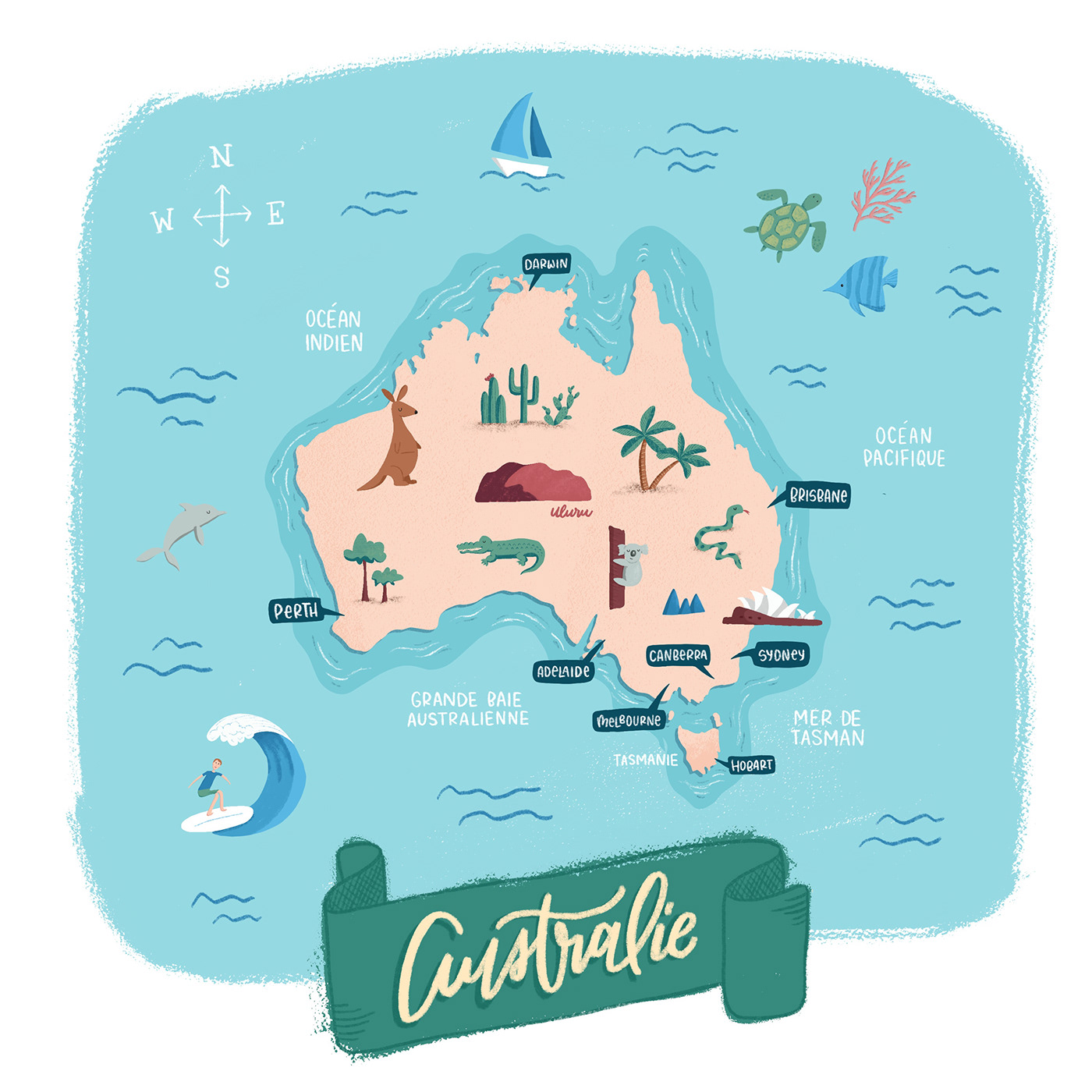 animals australia map australie digital illustration digital painting Island procreate illustration Travel travel illustration