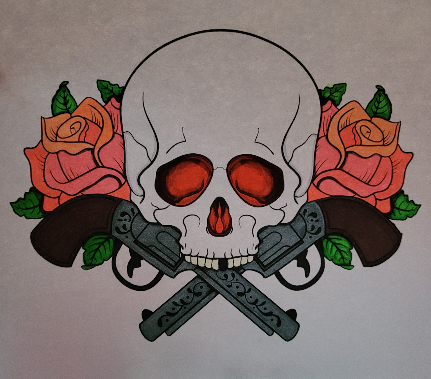 skull pistol rose fire