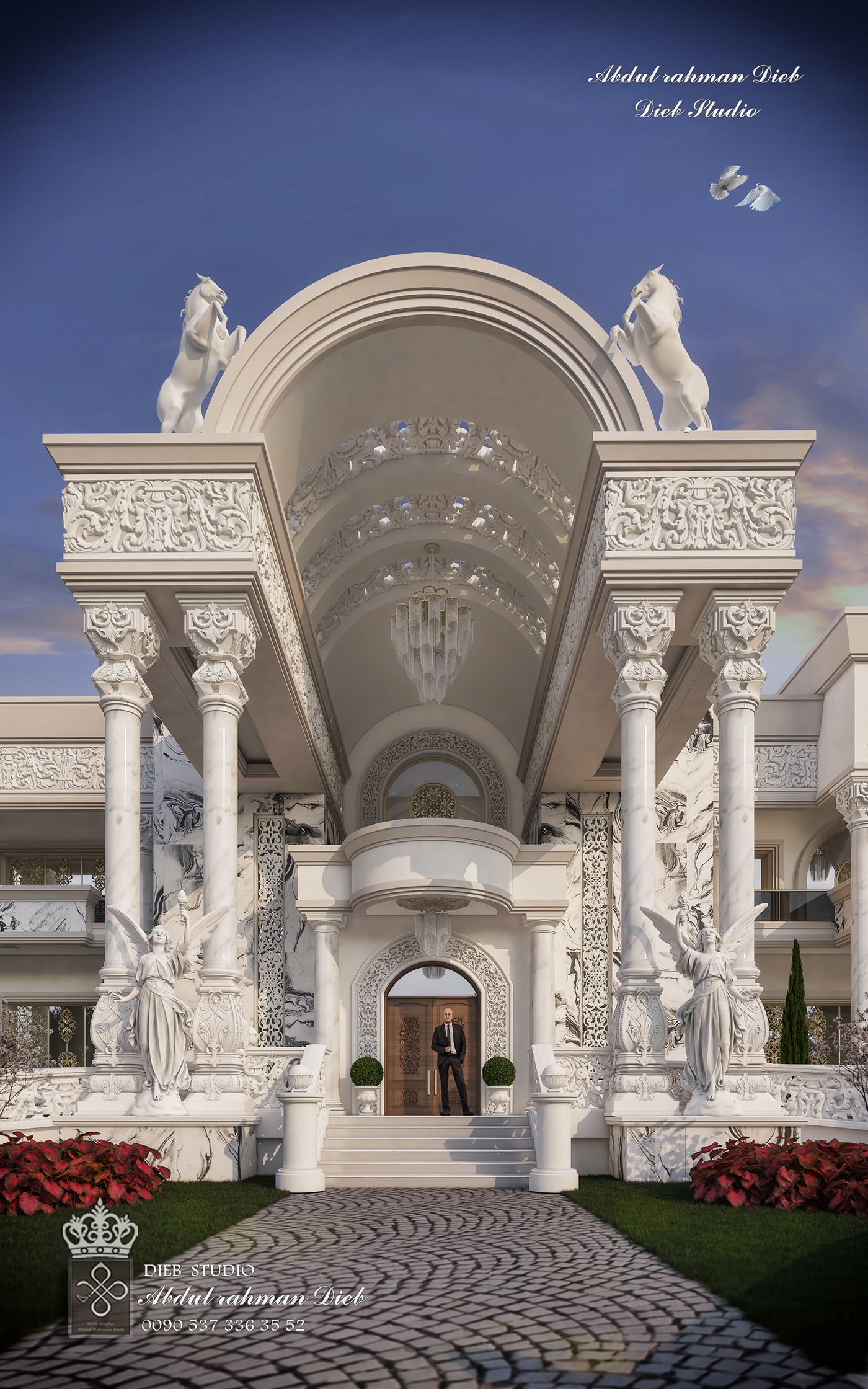 Classic elegant fantasy garden home Landscape luxury palace Villa