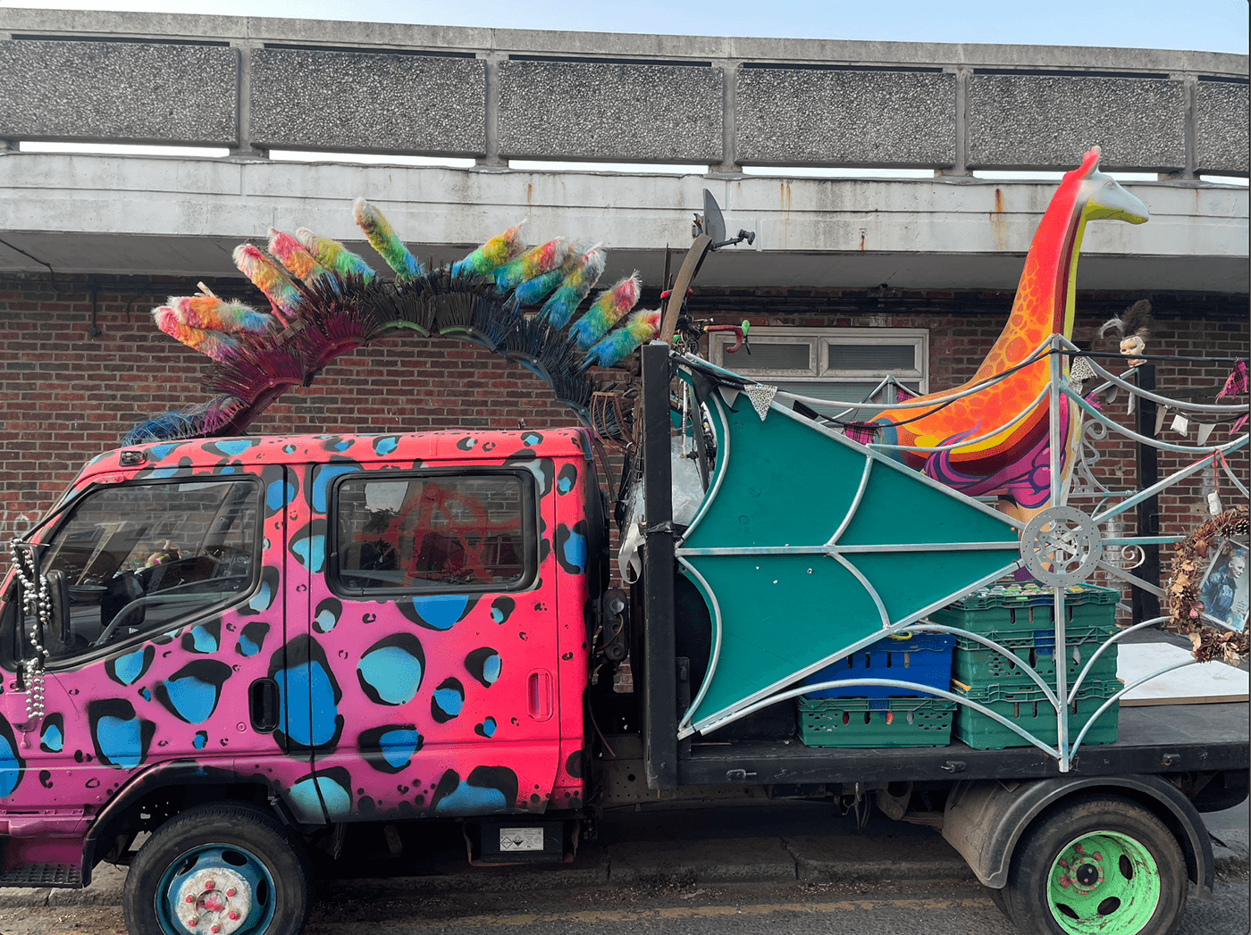 art sculpture giraffe Graffiti colour abstract pattern croydon Croydon Stands Tall spraypaint