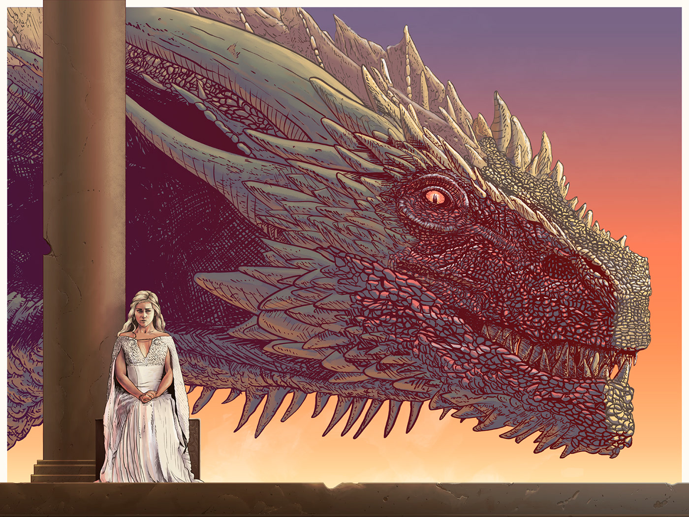Drogon game of thrones dragon pillar throne fantasy creature sci-fi