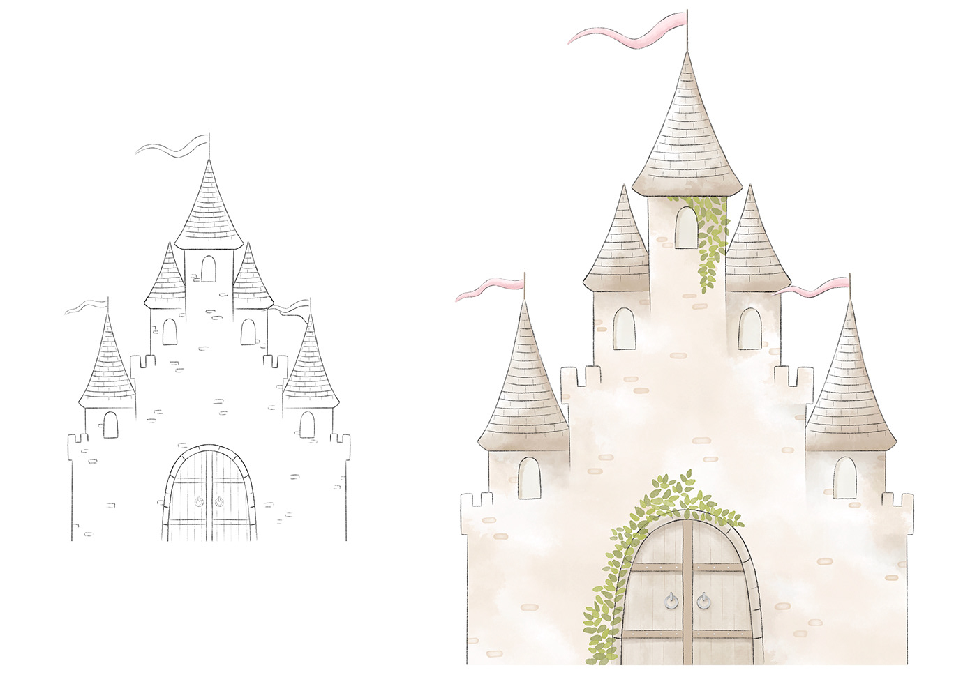 ILLUSTRATION  art draw digital Princess Magic   Invitation unicorn charming invite wand Castle Procreate