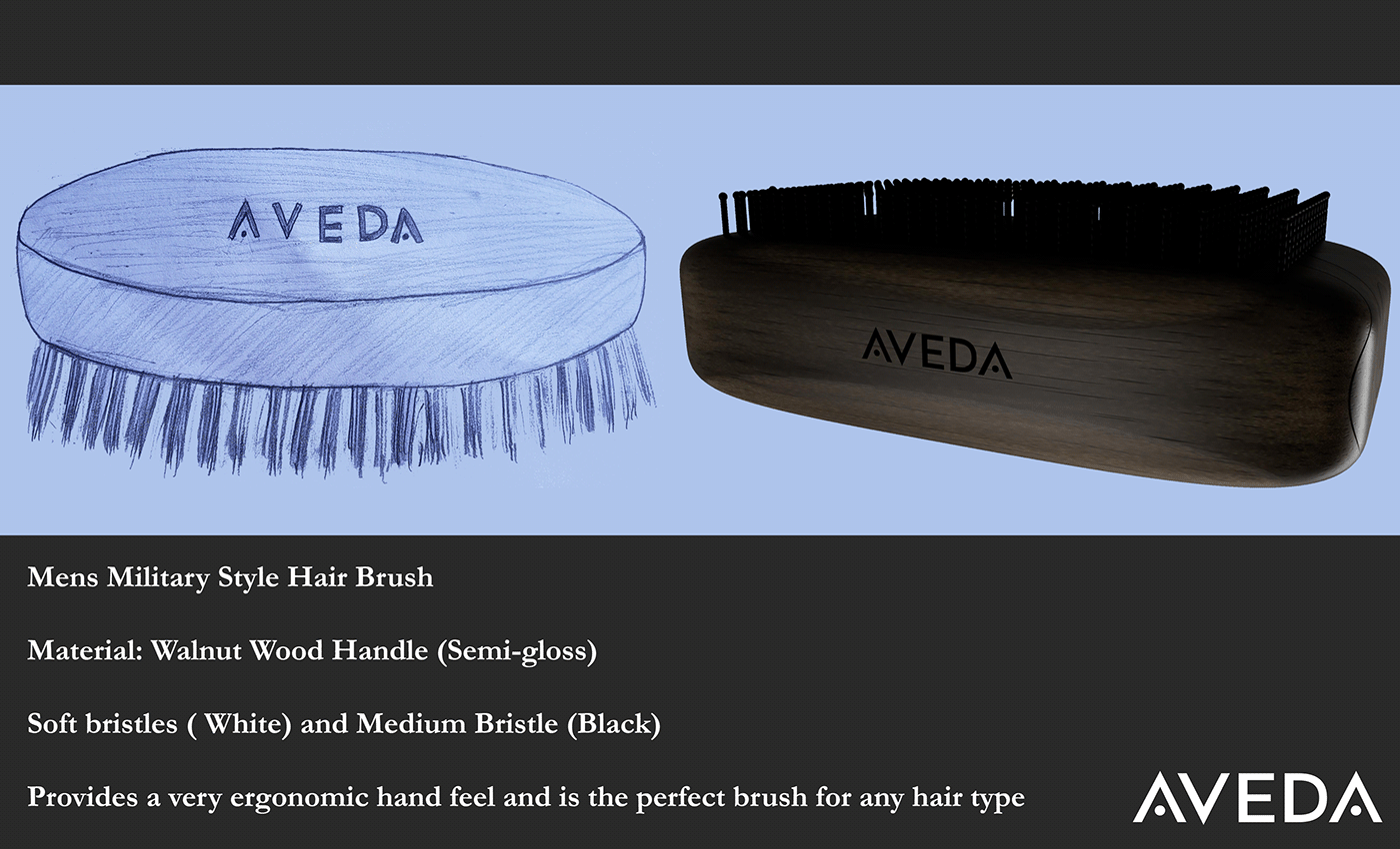 3d design aveda bristle brush Fusion360 hair photoshop rendering