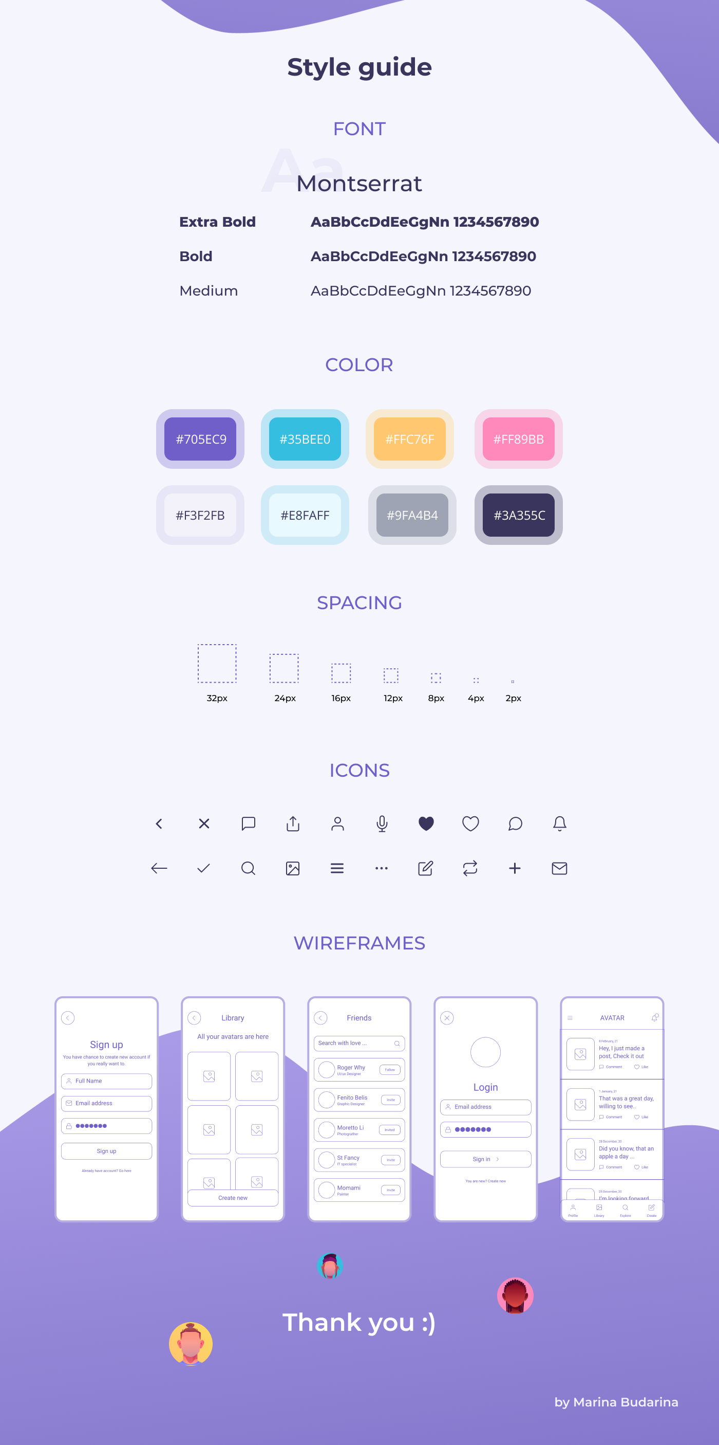 style guide for mobile app colors typography icons wireframes