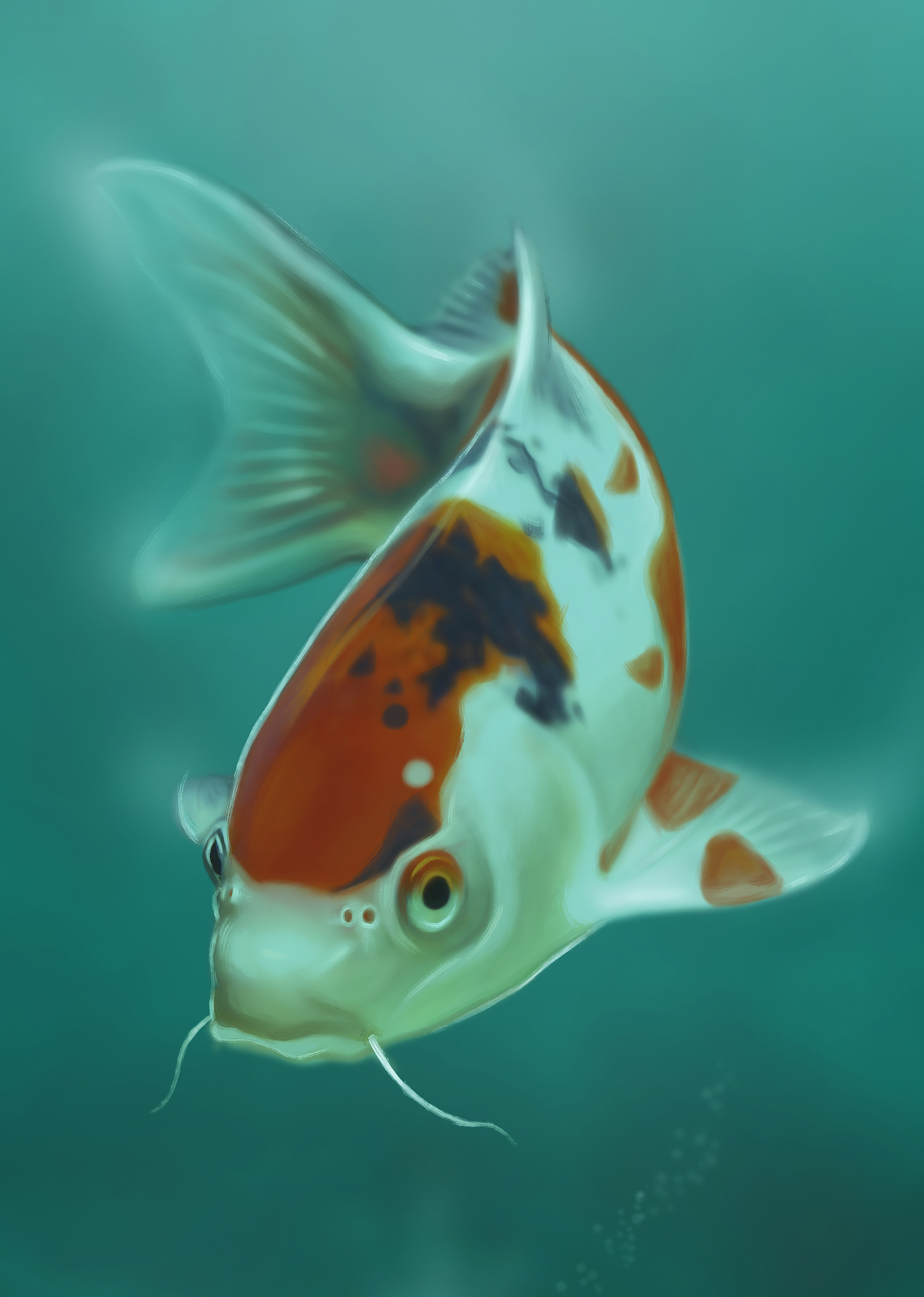 koi fish ILLUSTRATION  diver IN sea deep
