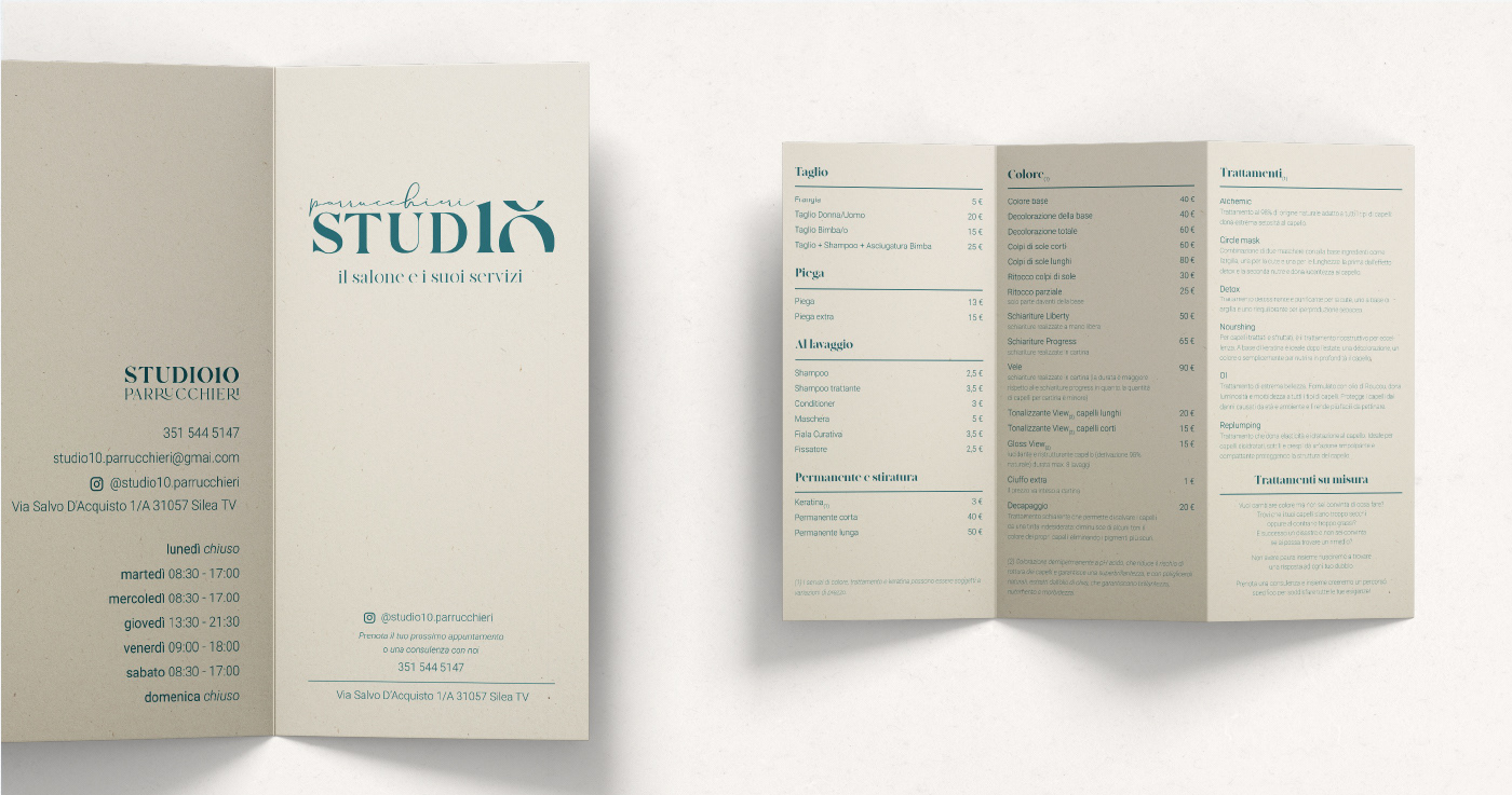 Tri fold brochure with pricing list on recycled paper 