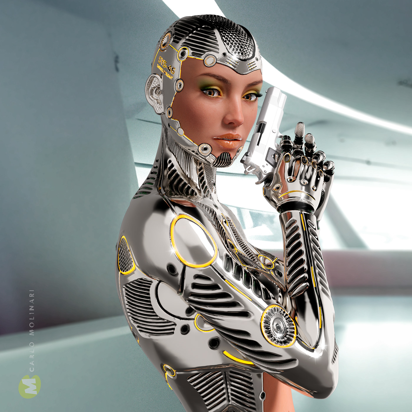 carlo molinari carlomolinari Cyborg daz studio Digital Art  Fashion  illustrazione 3D Molinari sci-fi woman