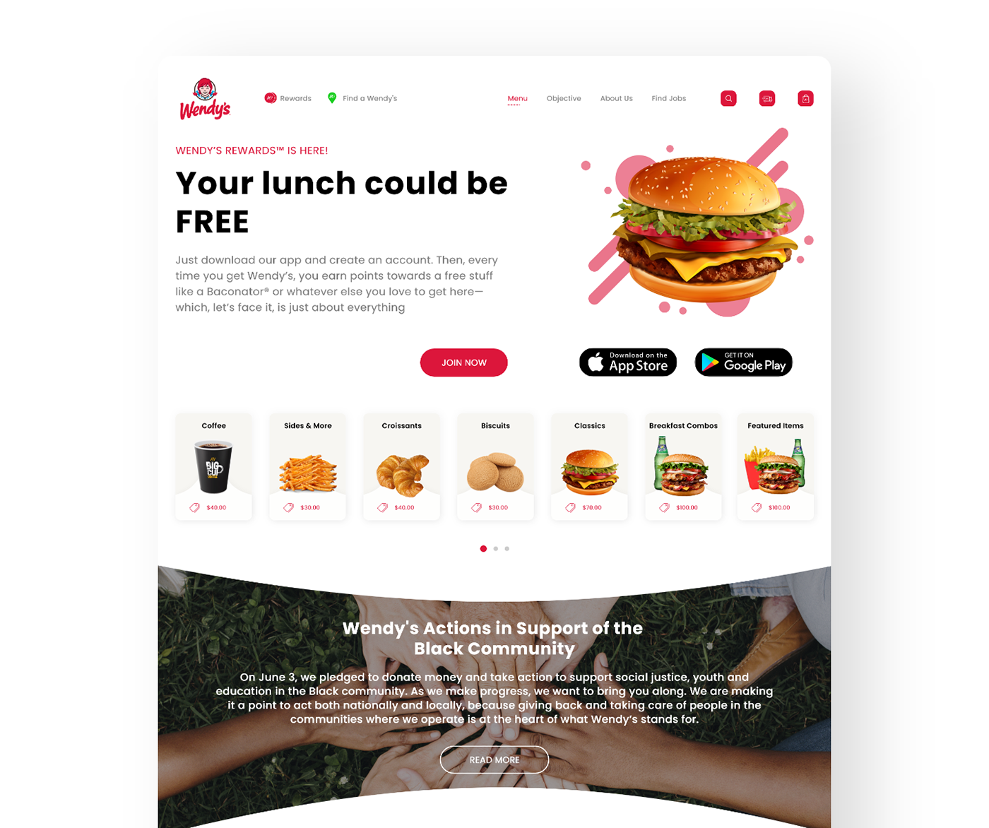 fast food web food web ui uiux Web UI Website Design website mockups website UIUX wendy website