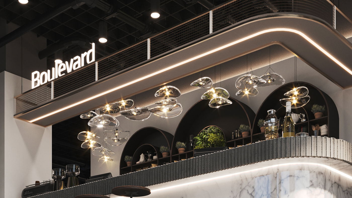 cafe new damietta Render architecture visualization corona CGI archviz interior design  boulevard