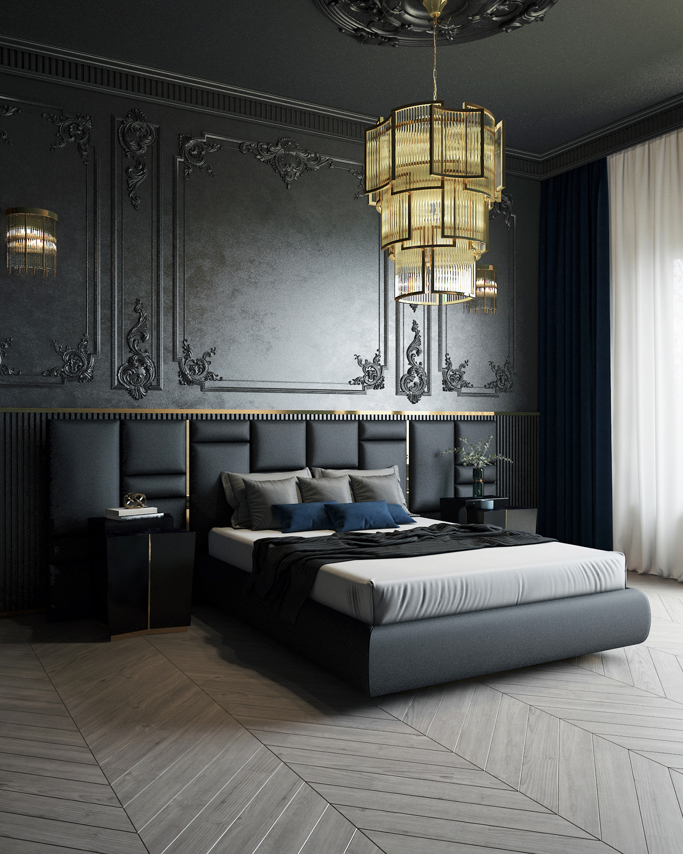 3dsmax architecture bedroom dark design Interior luxury Luxxu