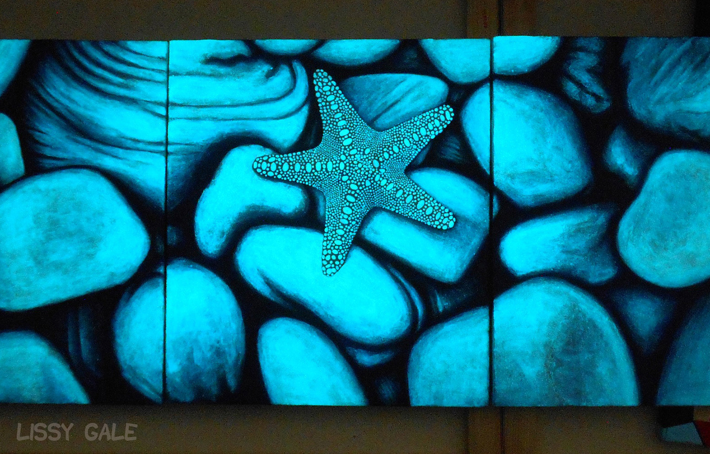 glow in the dark painting   original painting starfish wall art sea acrylic on canvas modern