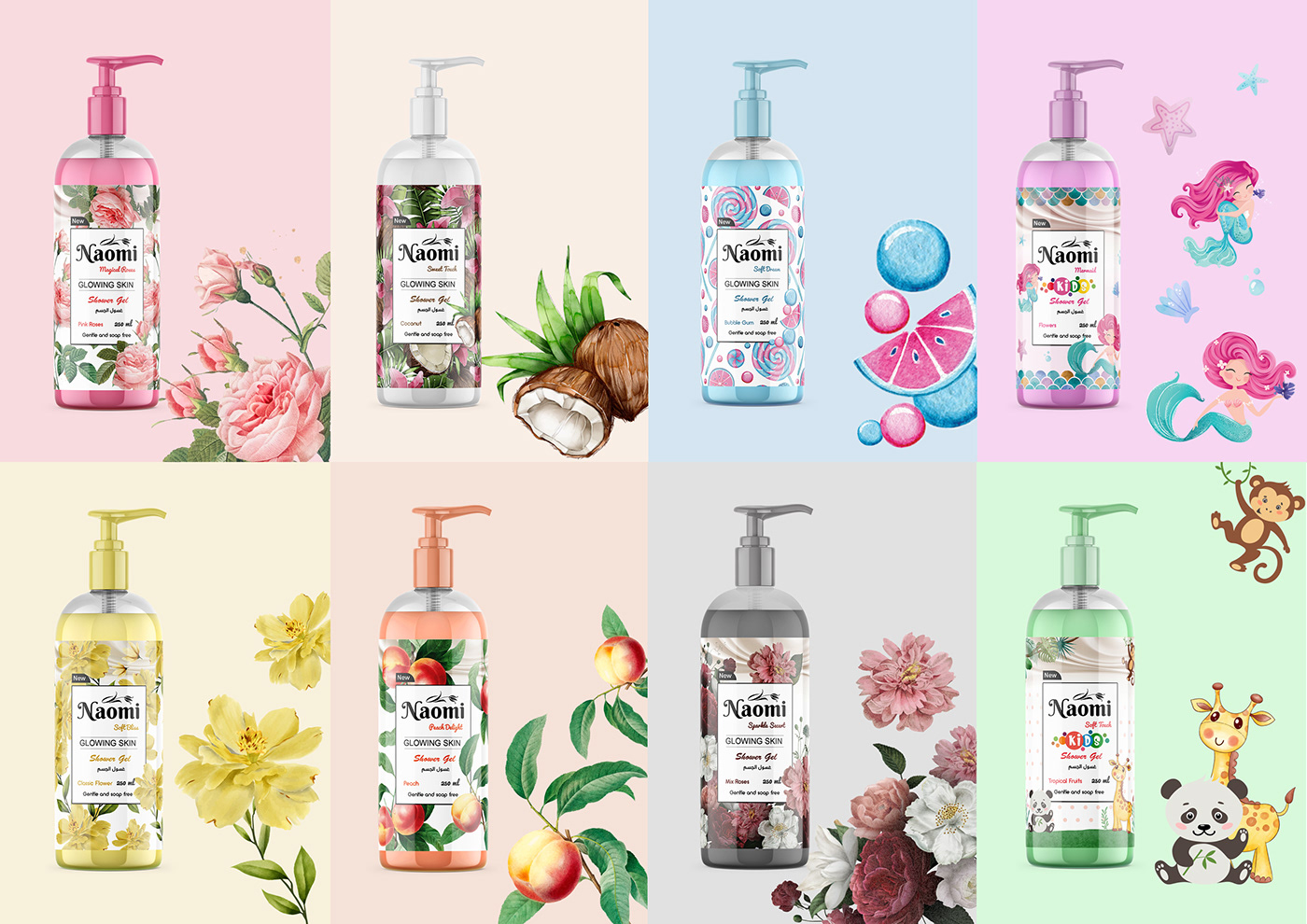 bottle Packaging brand identity design Advertising  shower gel SHOWER shampoo product packaging design