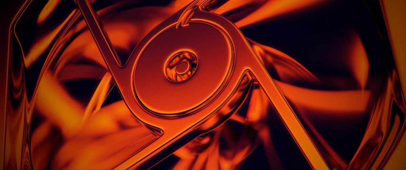 Orange chrome fan in motion closeup 