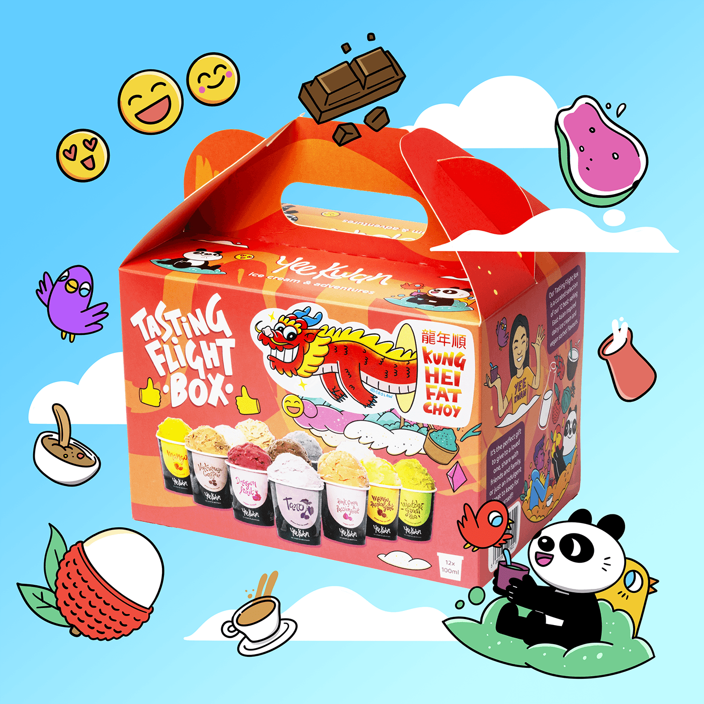 Packaging ice cream asian art box design Box Art ILLUSTRATION  Panda  Lunar New Year chinese new year dragon
