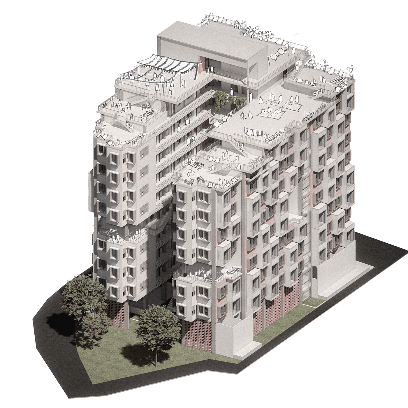 housing corridor dhaka architecture 3d modeling digital illustration concept art interactive vertical terrace