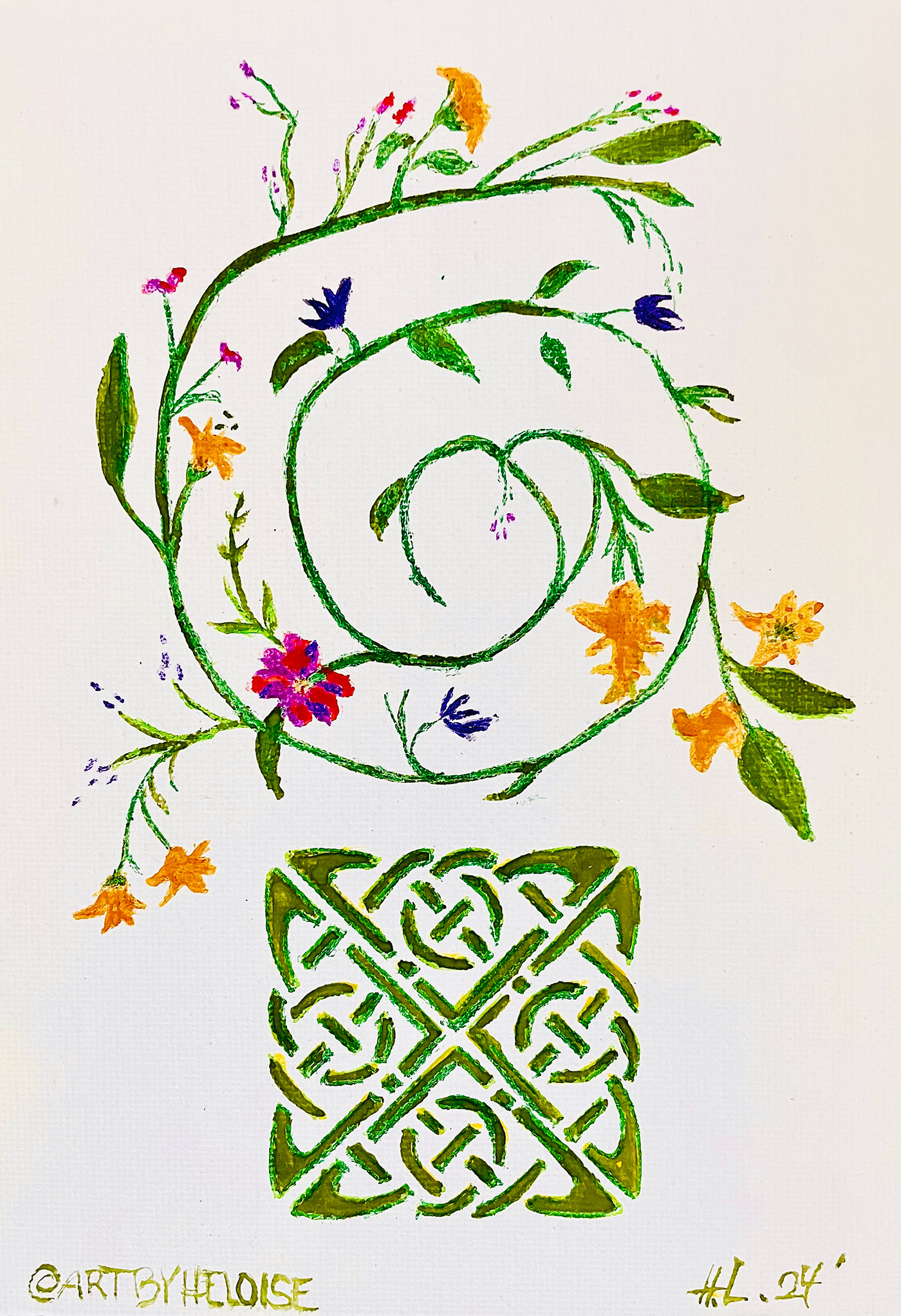Celtic Flowers pen and water color
