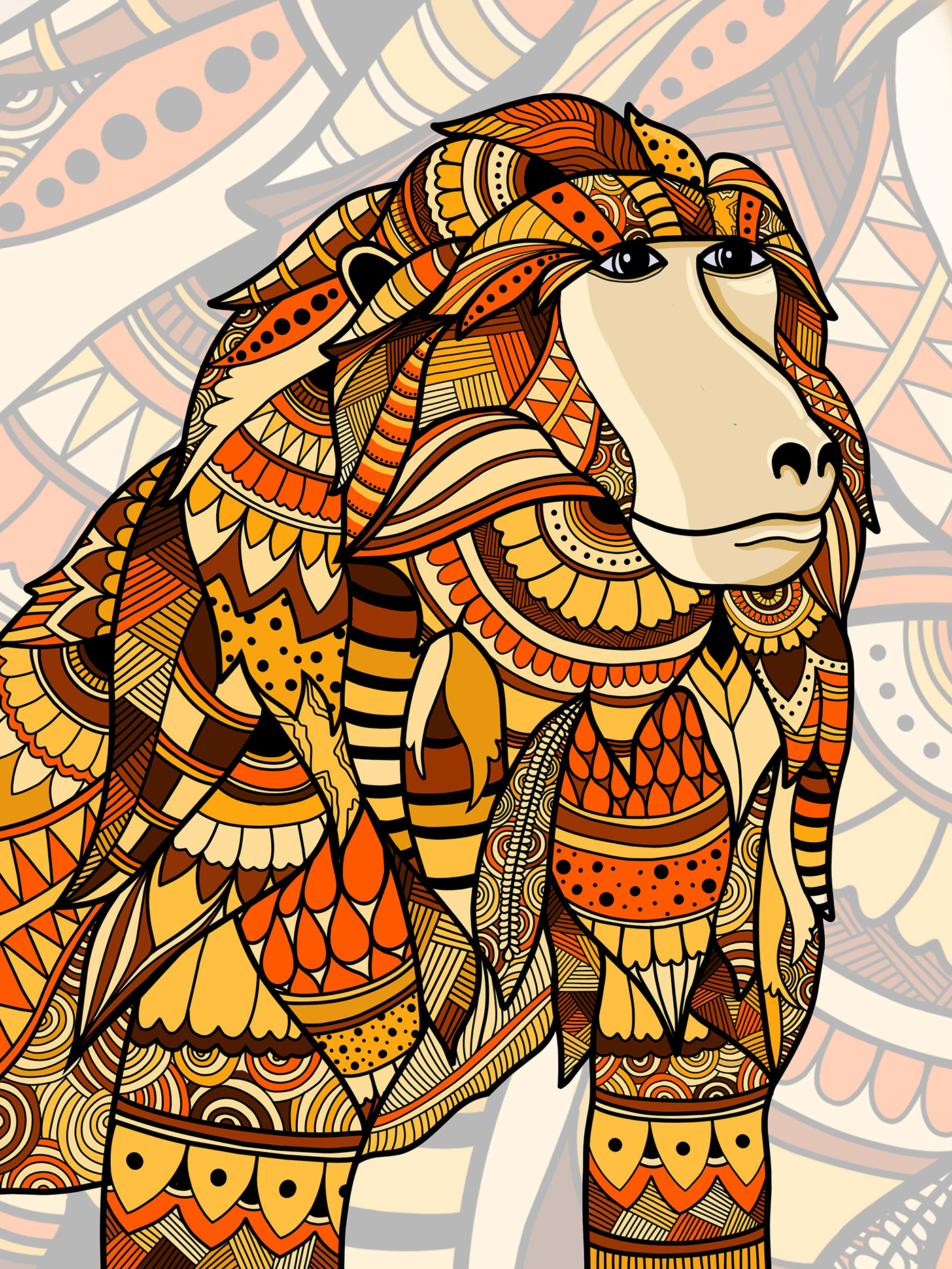 Mandala pattern print editorial design zentangle animals coloring book Tshirt Design doodle
