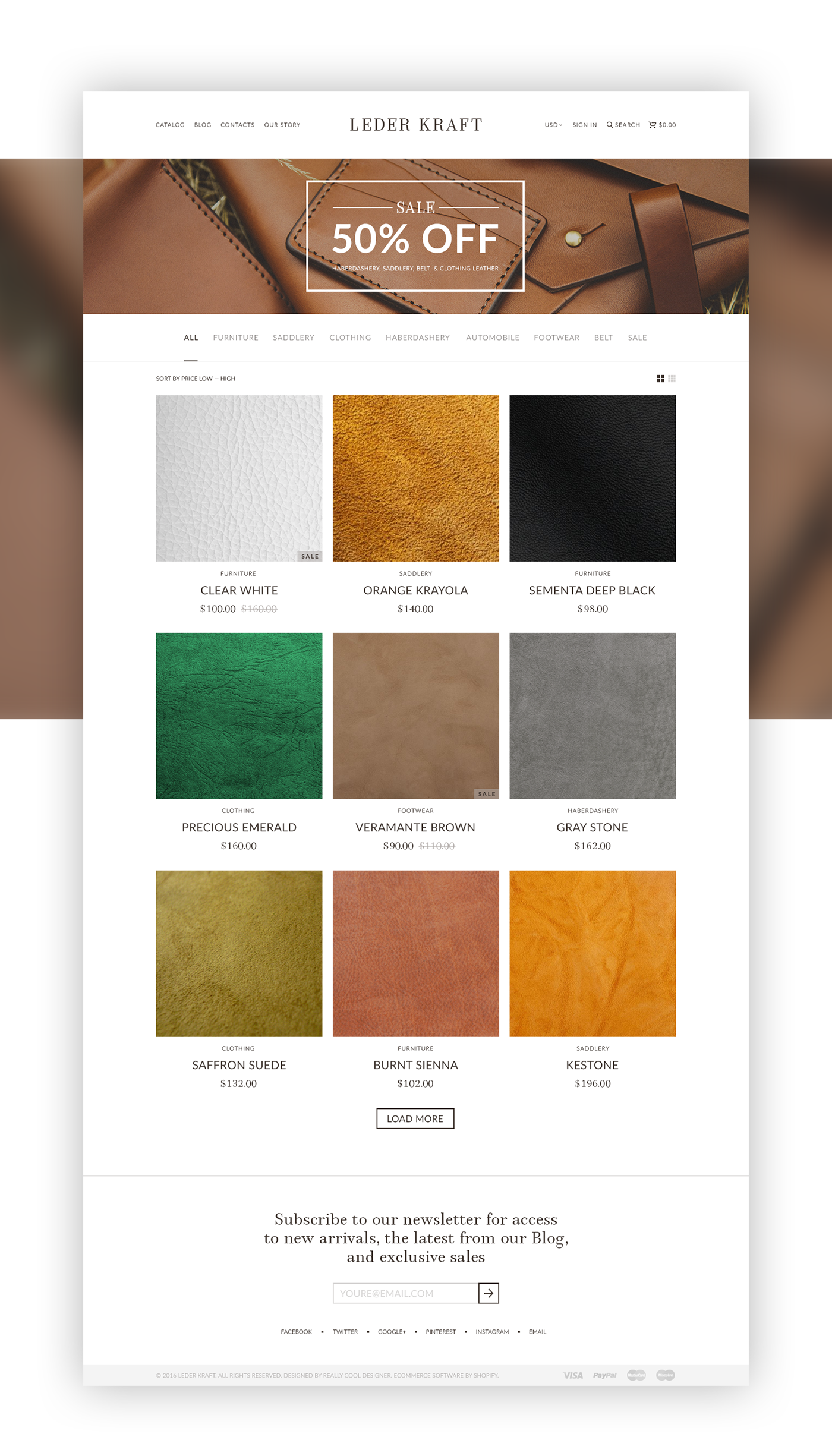 e-commerce Web online store Online shop leather minimal clear