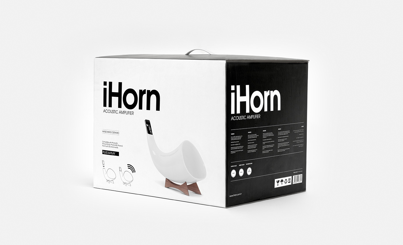 iHorn apple iphone ipod black and white acoustic amplifier hand made ceramic plug and play istanbul Turkey box Audio