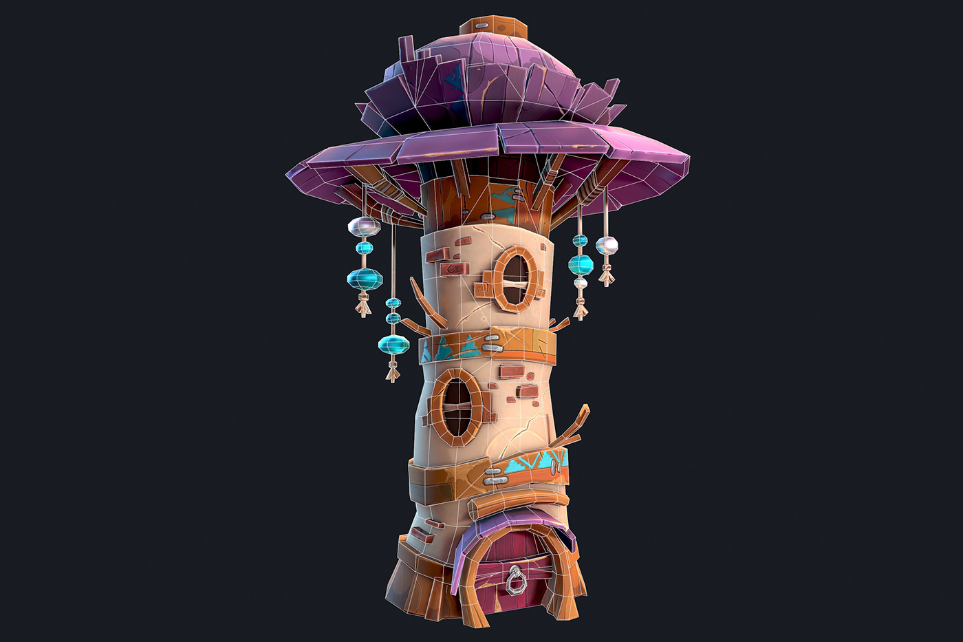 digital 3d fantasy Game Art game design  Low Poly props stylized Substance Painter Tower House Zbrush
