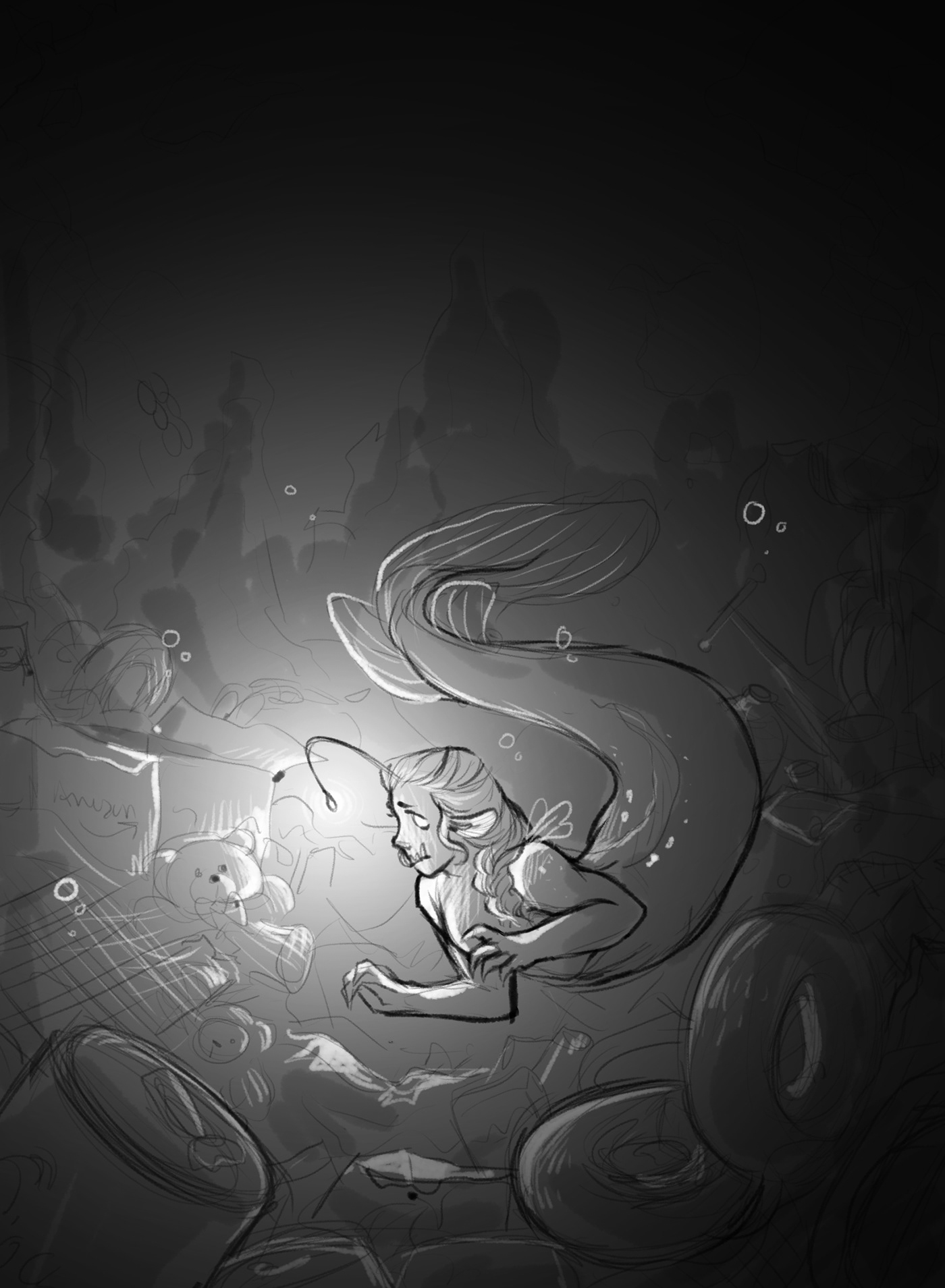 anglerfish Character design  climate change environment global warming ILLUSTRATION  mermaid painting  