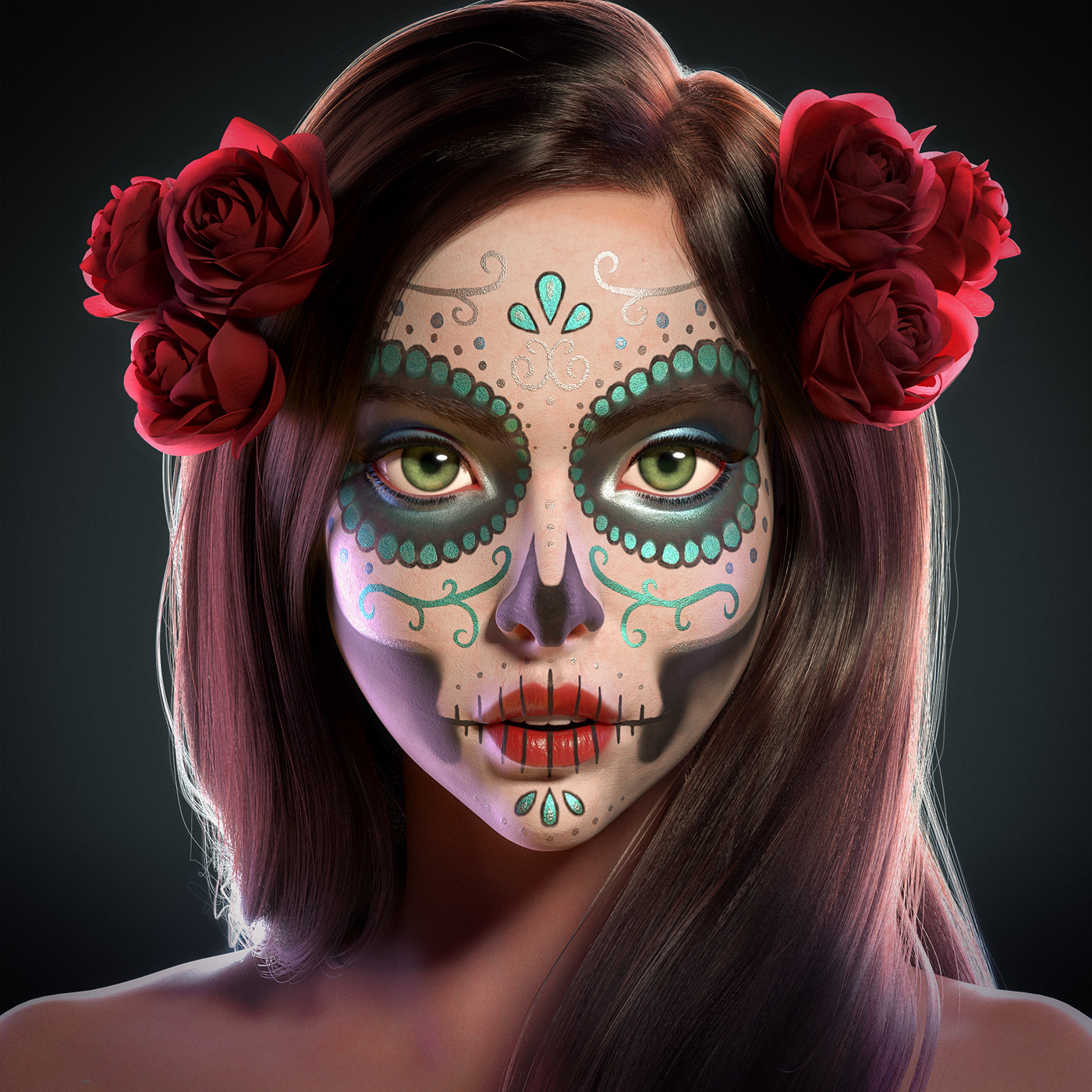 3D 3d modeling 3d render cartoon catrina character modeling day of the dead makeup stylized