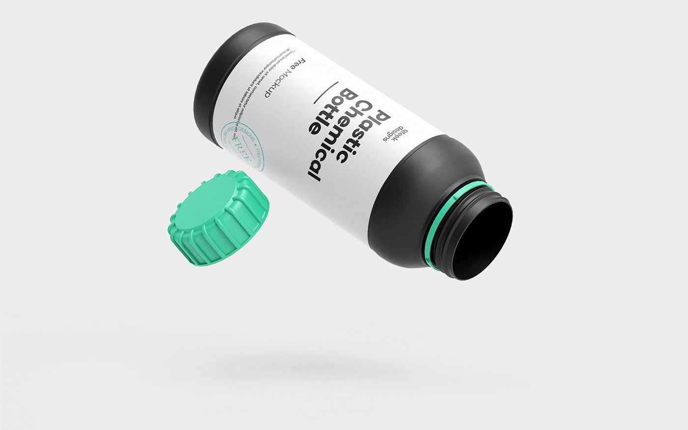 free mockup  Mockup bottle chemical 3d product plastic floating label design Packaging identity