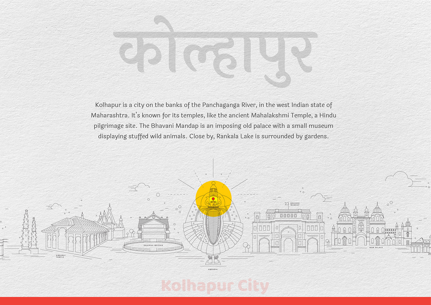 Kolhapur ILLUSTRATION  postcards Postcards Illustration postcard design print Icon cityillustration cityscape Kolhapuri Design