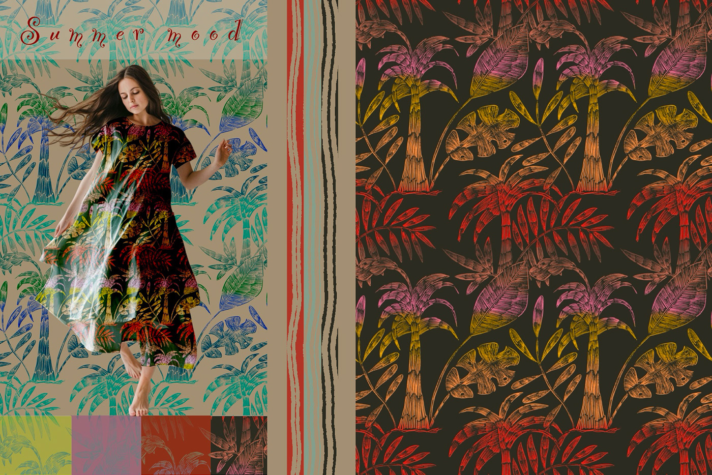 seamless patterns fabric орнамент tropics Palm Trees Tropical Monstera banana leaf exotic summer