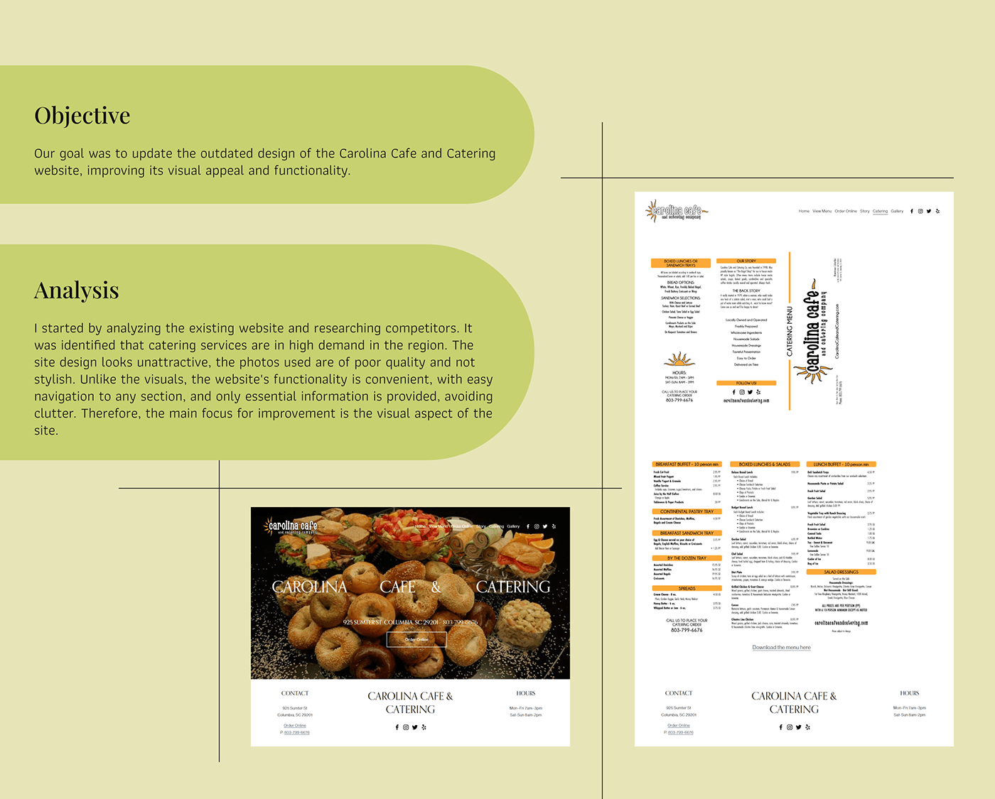 redesign design american food bagel Food  website redesign Cafe design catering menu cafe site