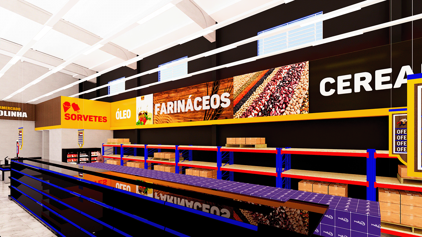 supermercado Supermarket modern letters interior design  Interior comunicação visual design gráfico designer graphic