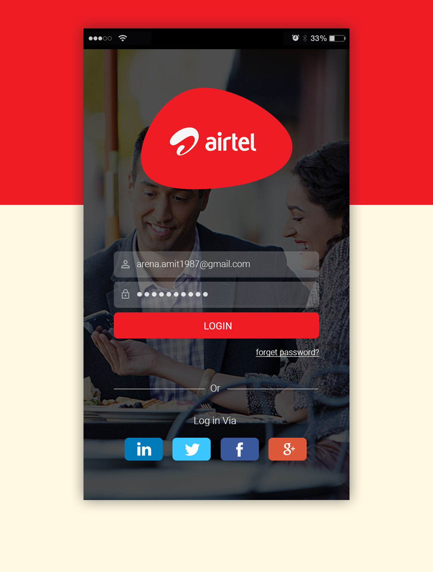 mobile app design concept Airtel bharti red bill payment screens UI ux redesign revamp phone