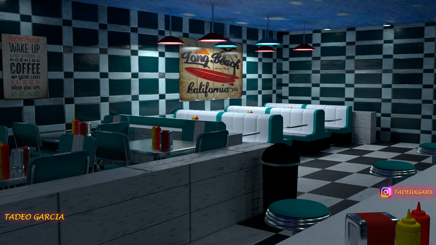 modeling rockola 50´s restaurant blender CGI art design Interior diner