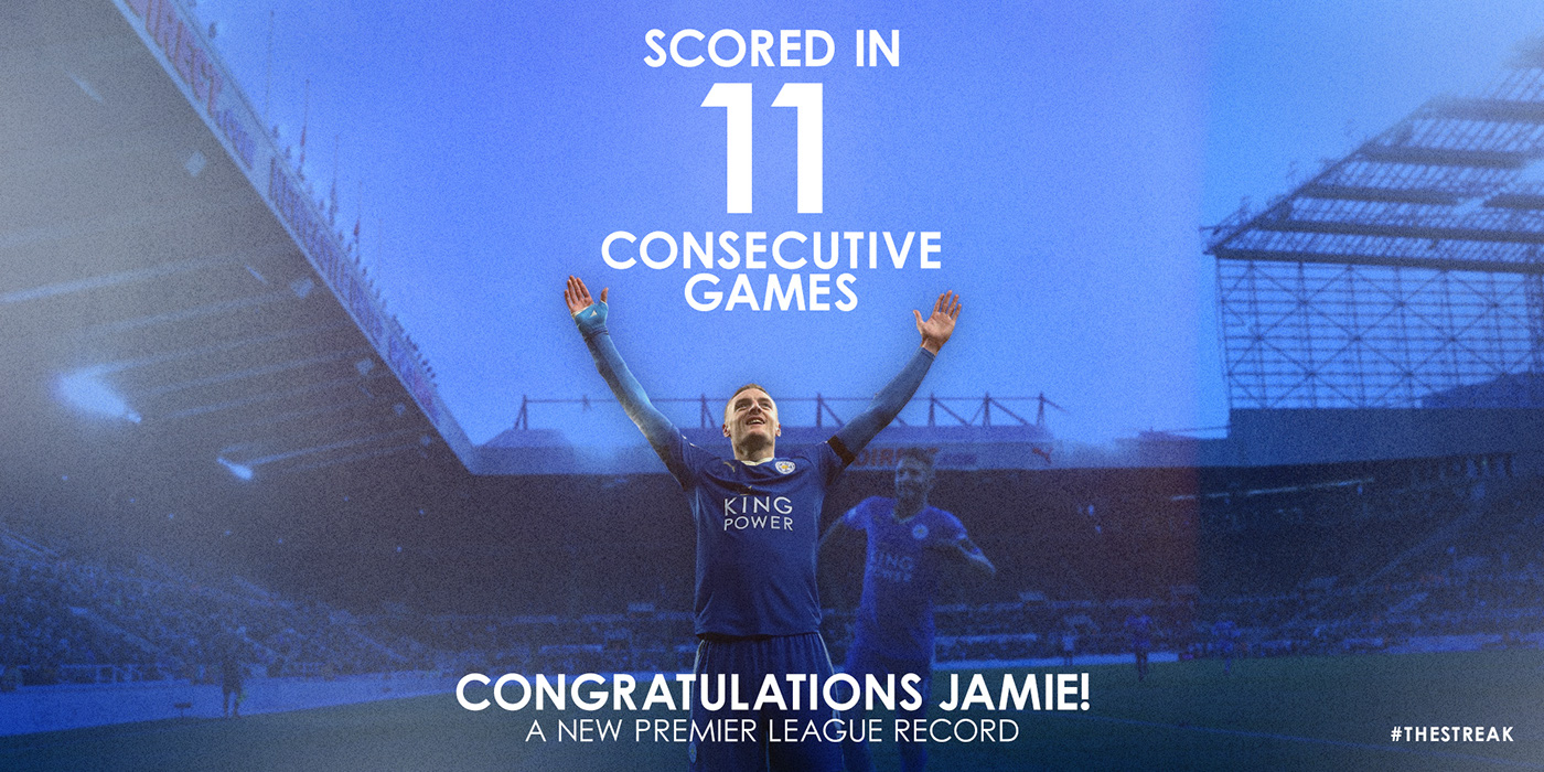 Jamie Vardy Premier League guinness world records record leicester city Manchester United noise Century Gothic