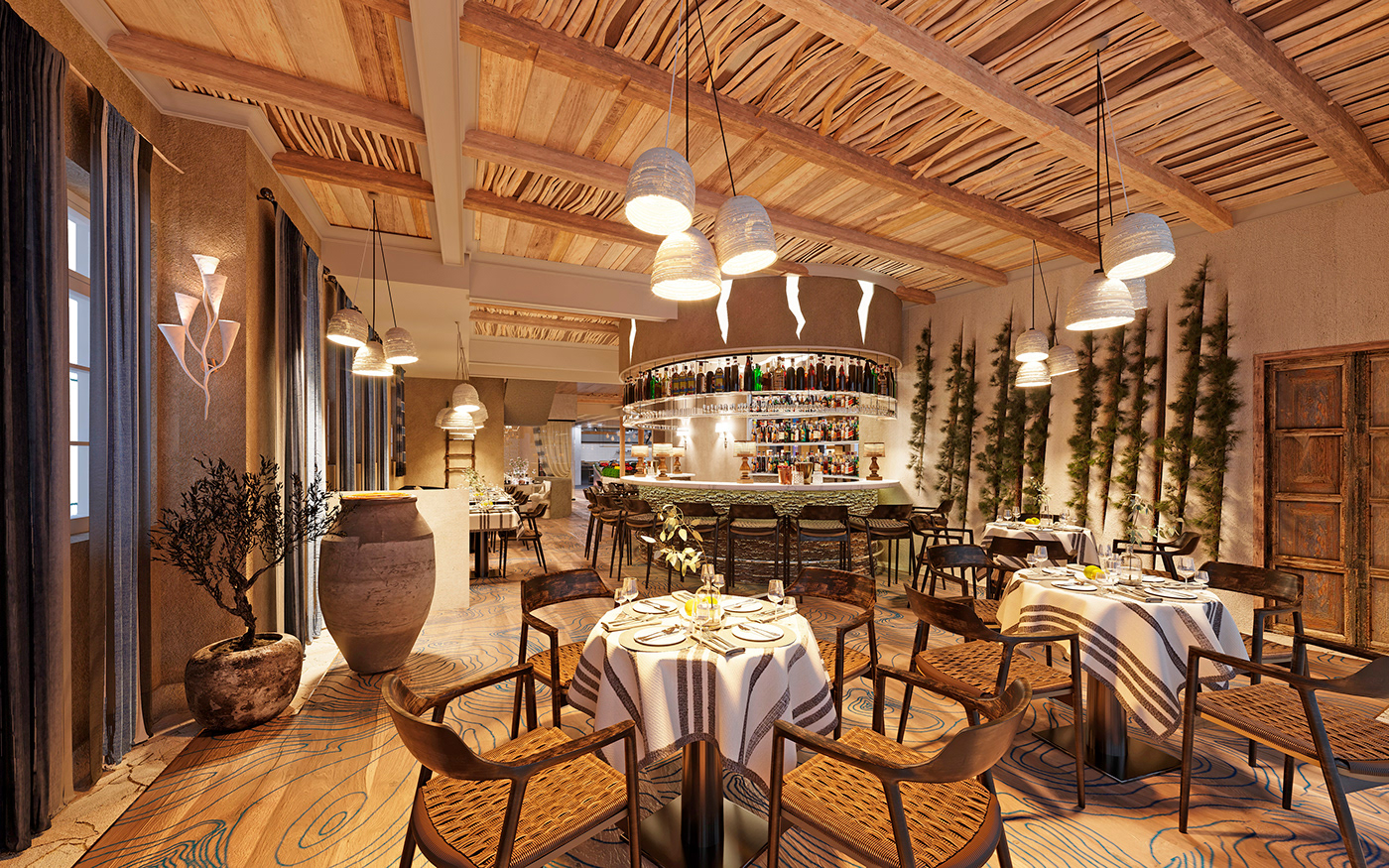 design restaurant Interior architecture visualization Scandinavian Food  wood corona archviz