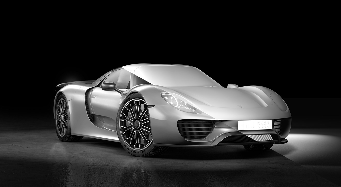 Porsche 918 Spyder - CGI images and environments cenima 4d HDR Light Studio renderer Adobe Photoshop
