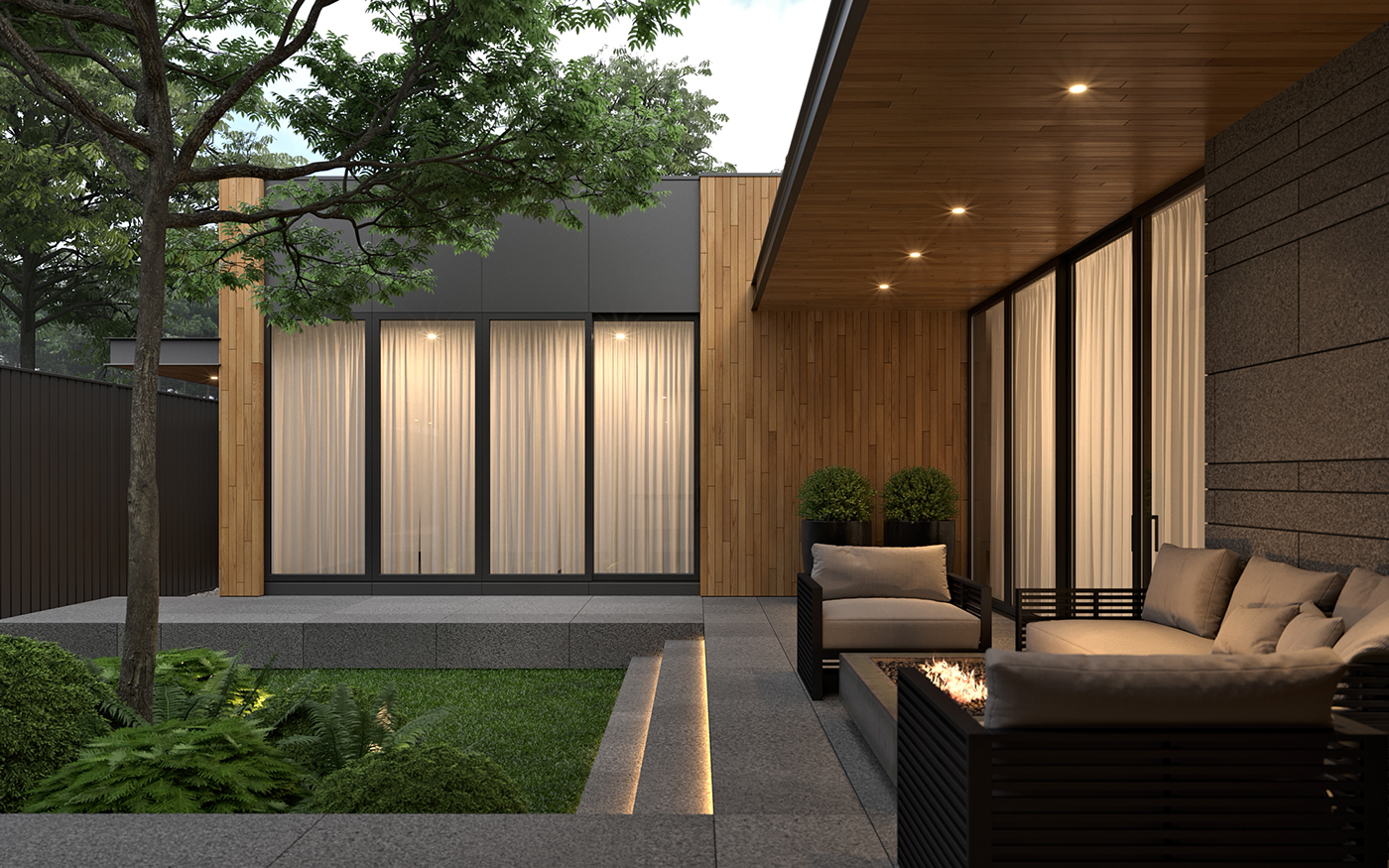 architecture design contemporary modern wood stone corona render  ukraine Bezmirno