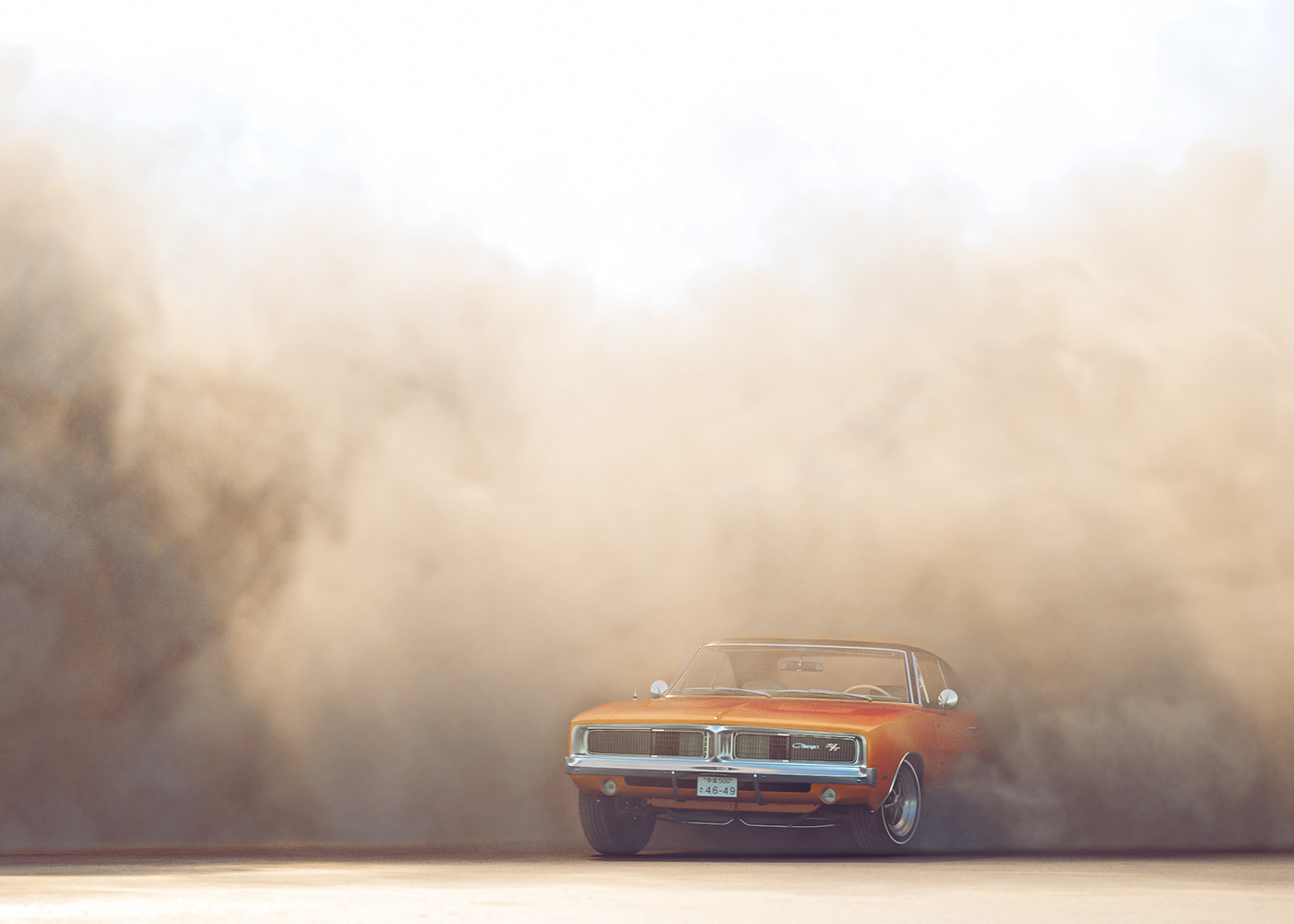 automotive   burnout car CGI dodge charger smoke Sun vray