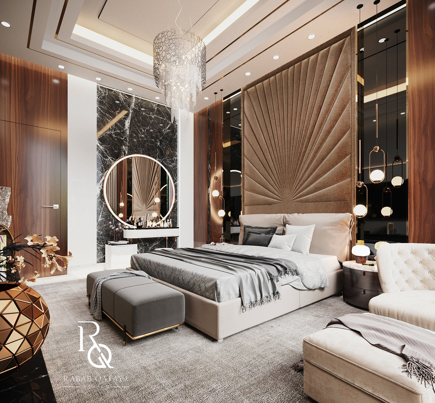 3D bedroom corona download Free Scene Interior luxury Master modeling scene