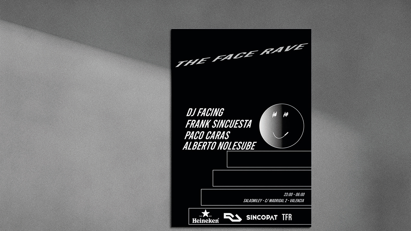 The Face Rave Techno Party Flyer & Poster - Discover the new techno music event