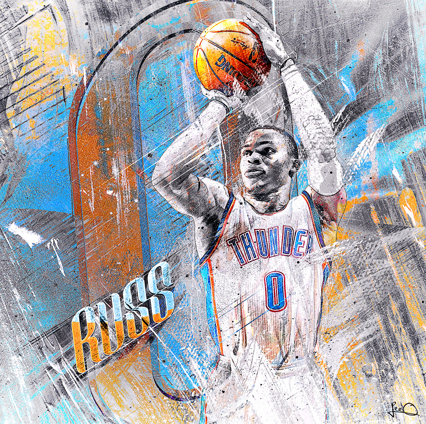 Russell Westbrook OKC thunder NBA basketball sports art Westbrook grunge texture paint