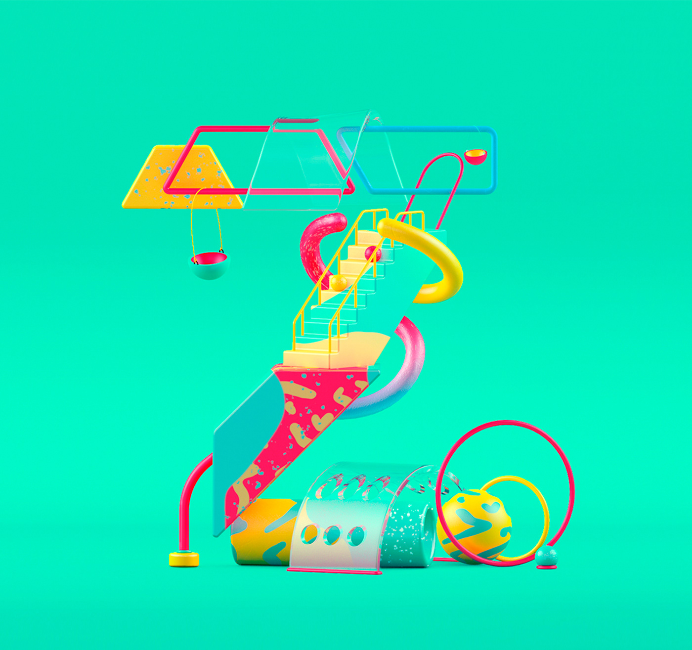 3d modeling cinema 4d graphic design  shapes 36daysoftype typography   colorful compositing 3D shapes Render