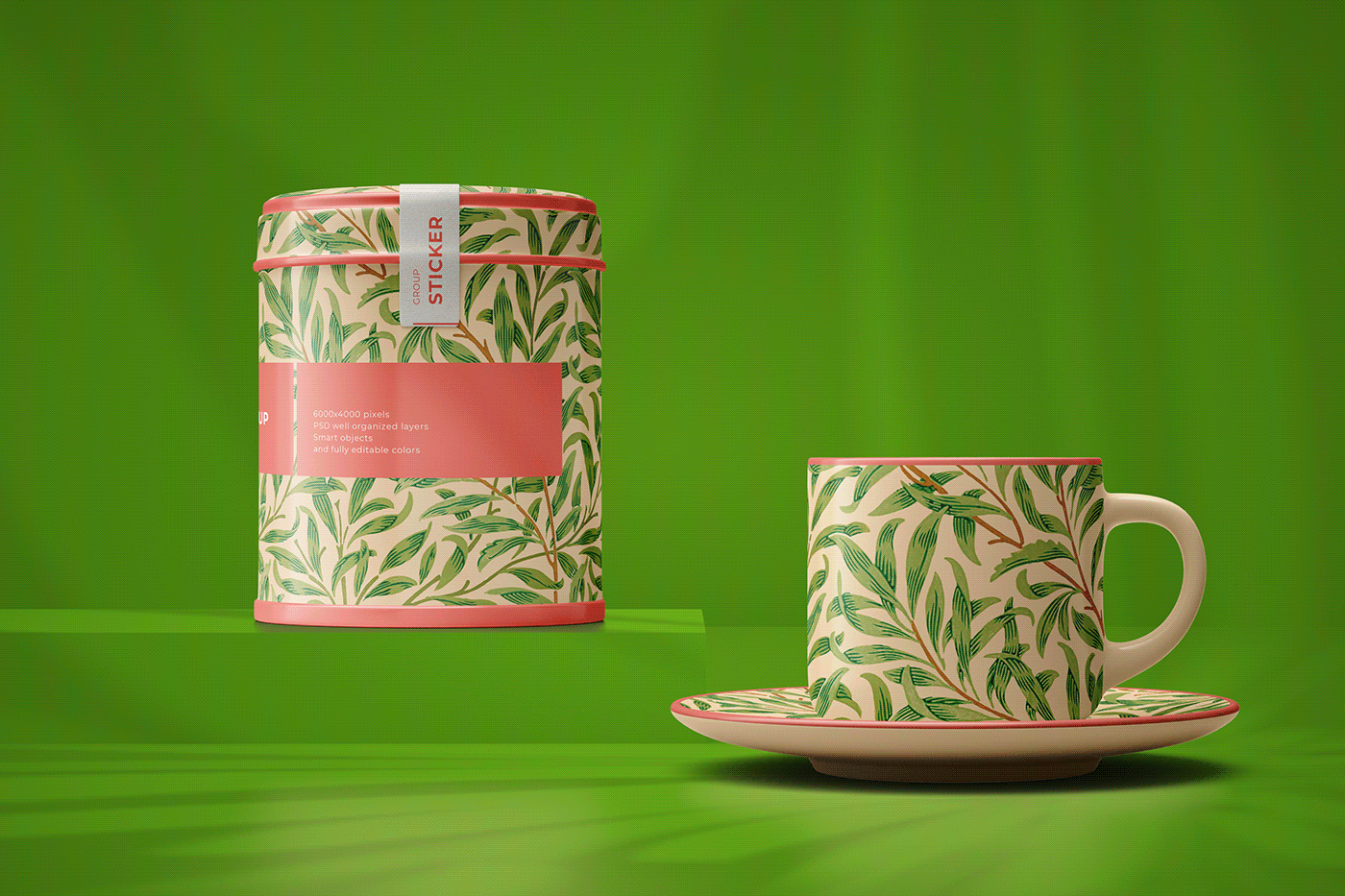 ceramic cup mock-up Mockup saucer set smart object tea teapot tin