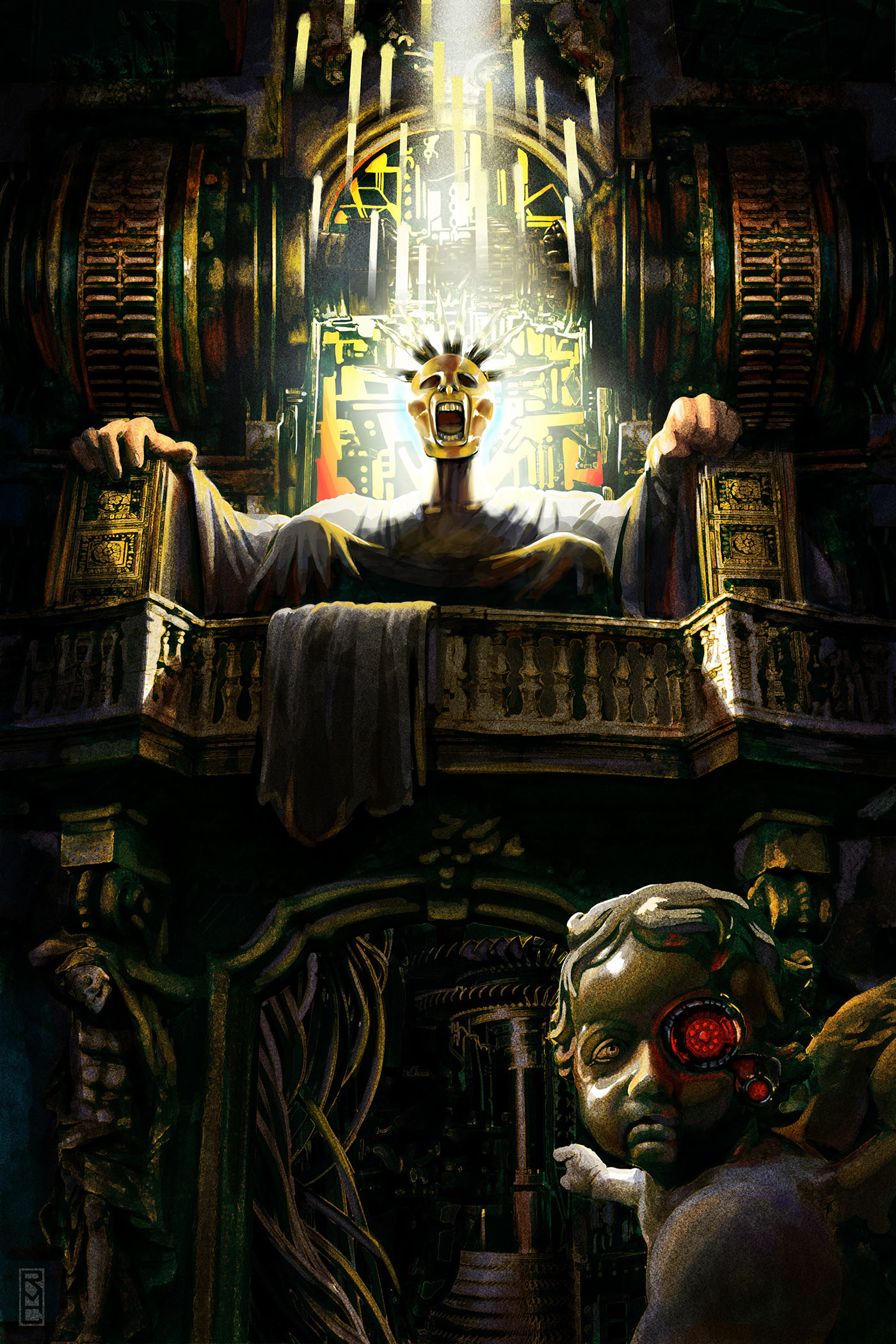 Warhammer40k,golden,throne,emperor,Scifi,Иллюстрация.