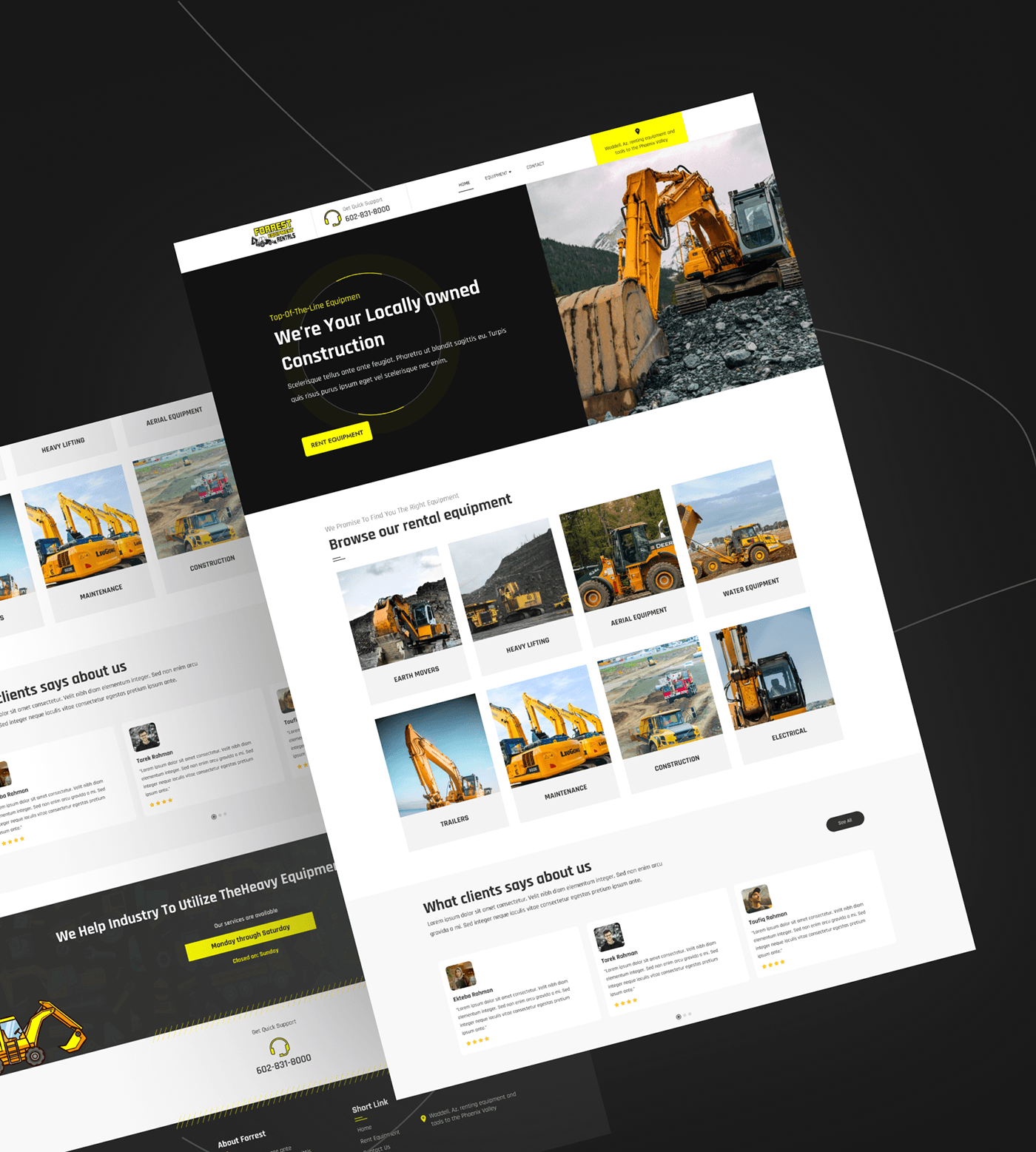 Rent equipment construction branding  UI/UX Figma ui design user interface Web Design  landing page