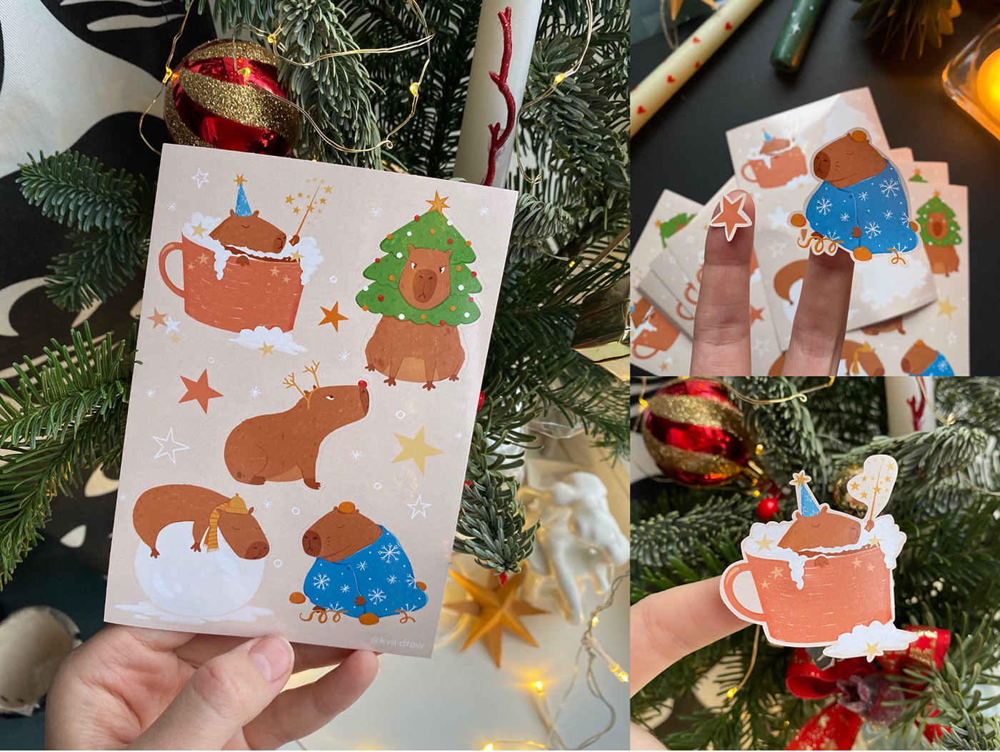 sticker capybara cute animal Character design  Christmas children stickers ILLUSTRATION  new year