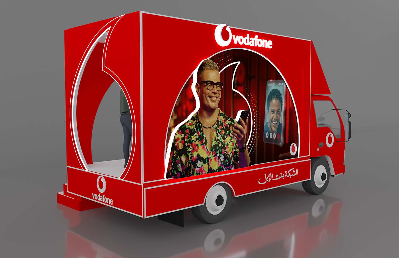 vodafone Roadshow Event brand identity Stand Exhibition  booth 3D Render vray