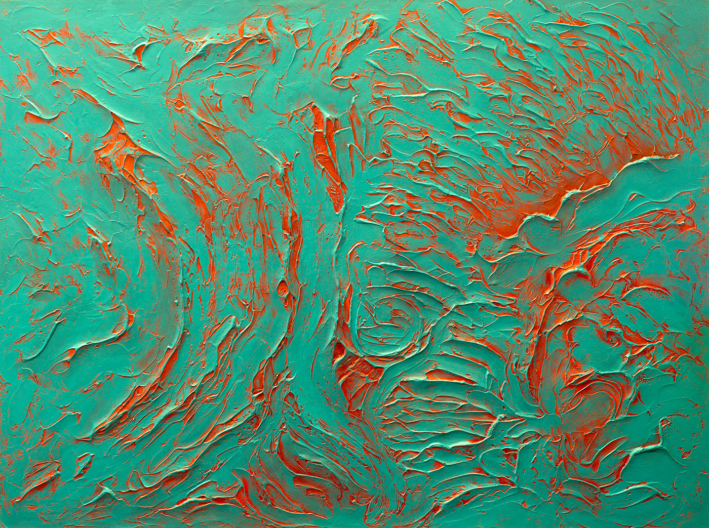 jesse colton art aqua turquoise red topography oil painting  